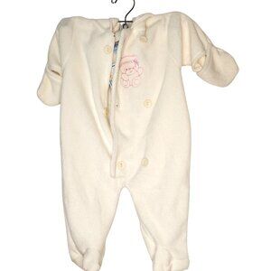 NWT Baby Mon Petit fleece button front hooded off white one piece outfit  S 6-9M